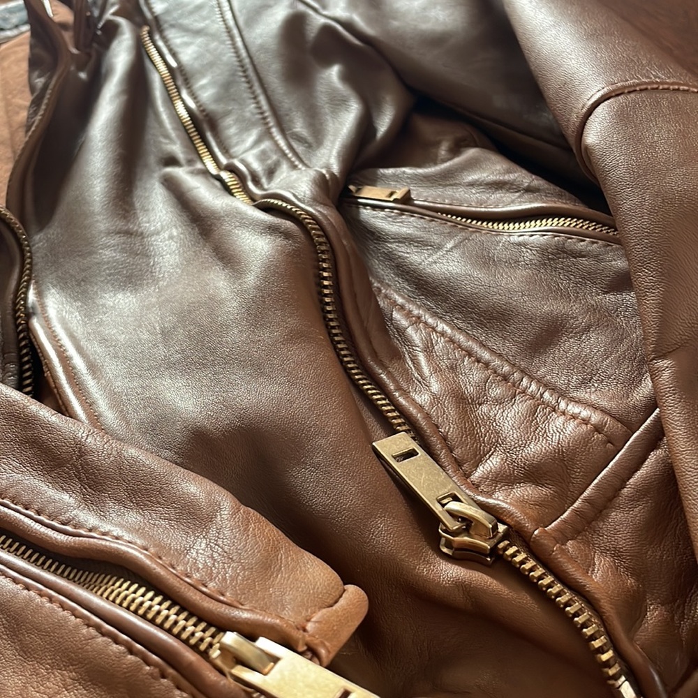Zara Genuine Leather Jacket Caramel Brown Gorgeous - Picture 3 of 5